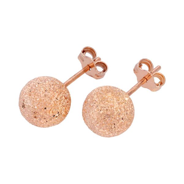Rose Gold Plated Frosted 8mm Ball Stud Earrings