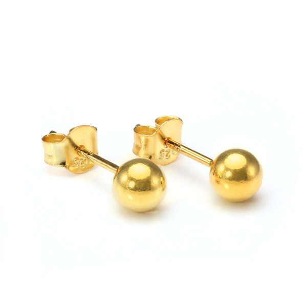 Gold Plated Small 6mm Sterling Silver Ball Stud Earrings