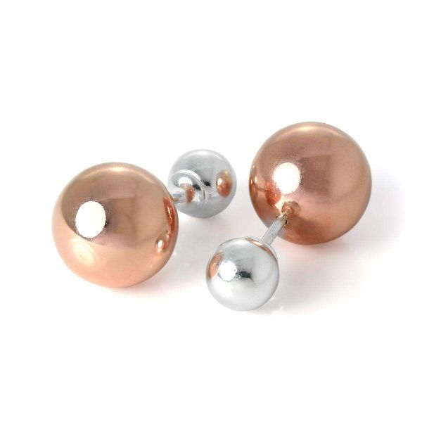 Rose Gold Plated Double Sided Heavy 14mm Ball Stud Earrings