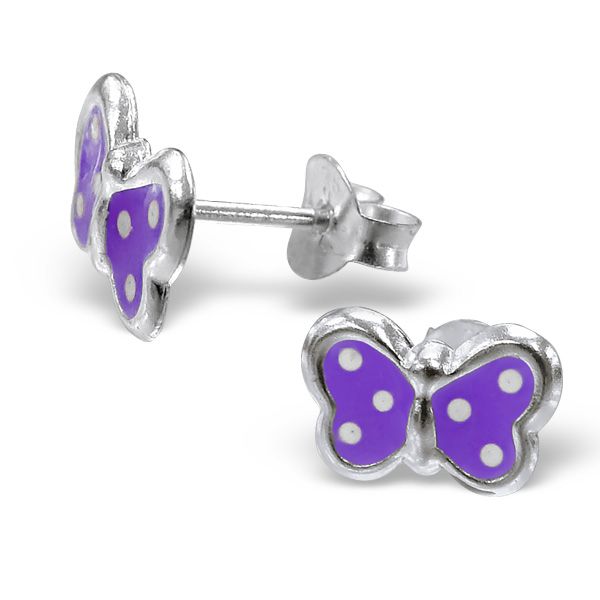 Sterling Silver Purple Enamelled Butterfly Stud Earrings