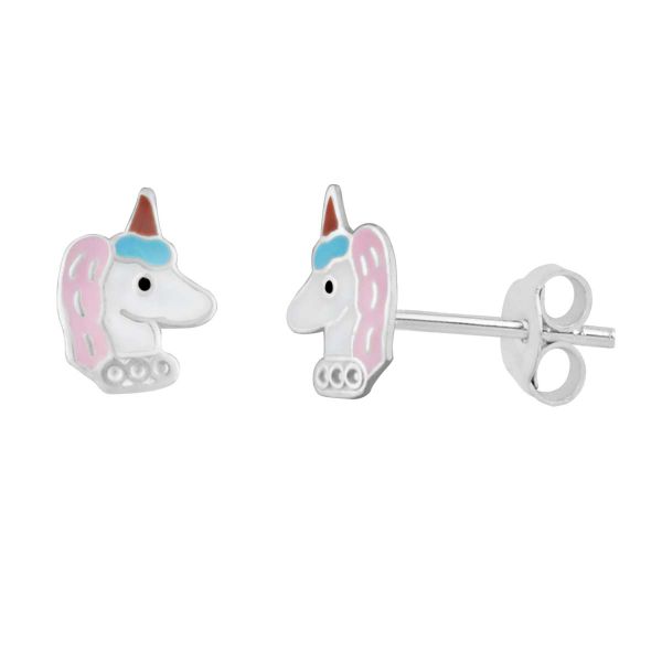 Silver Unicorn with Party Hat Stud Earrings