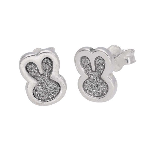 Silver Frosted Rabbit Bunny Ears Stud Earrings
