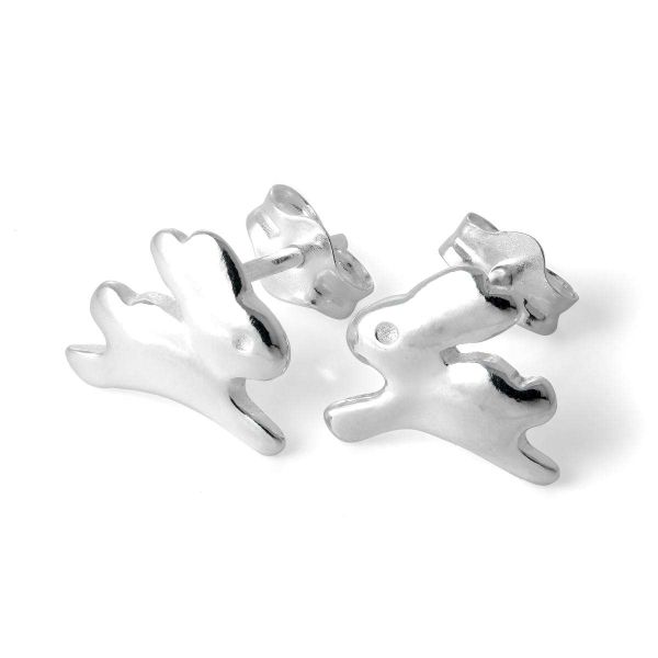 Sterling Silver Jumping Bunny Rabbit Stud Earrings