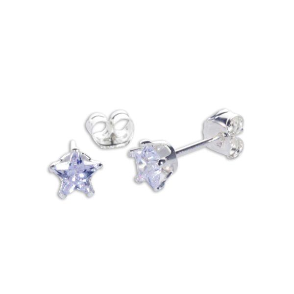 Sterling Silver Lavender CZ 4mm Star Stud Earrings