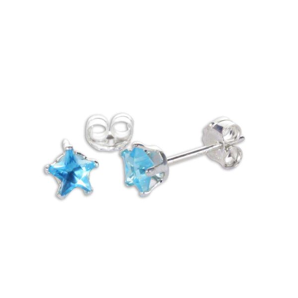 Sterling Silver Blue Zircon CZ 4mm Star Stud Earrings