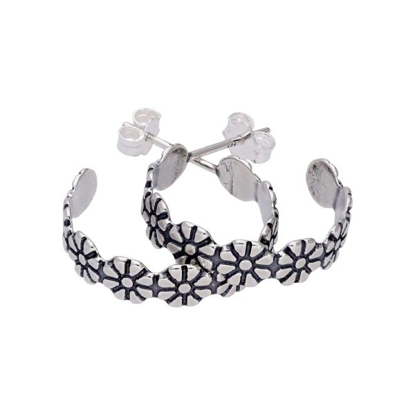 Sterling Silver Daisy Open Stud Hoop Earrings