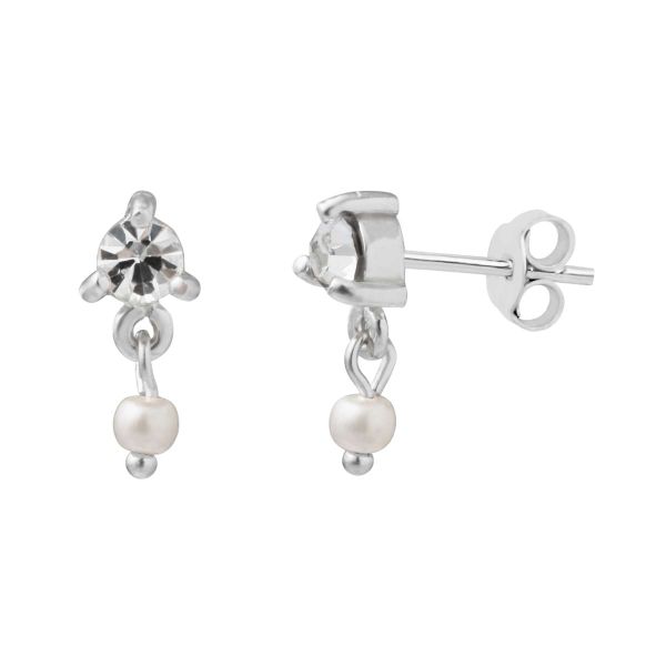 Sterling Silver CZ Pearl Drop Stud Earrings