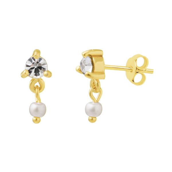 Gold Plated Silver Pearl Drop Stud Earrings