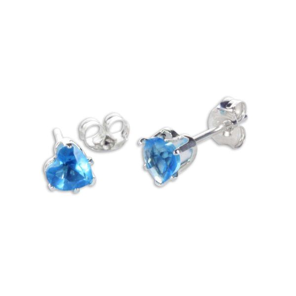 Sterling Silver Blue Zircon CZ 4mm Heart Stud Earrings