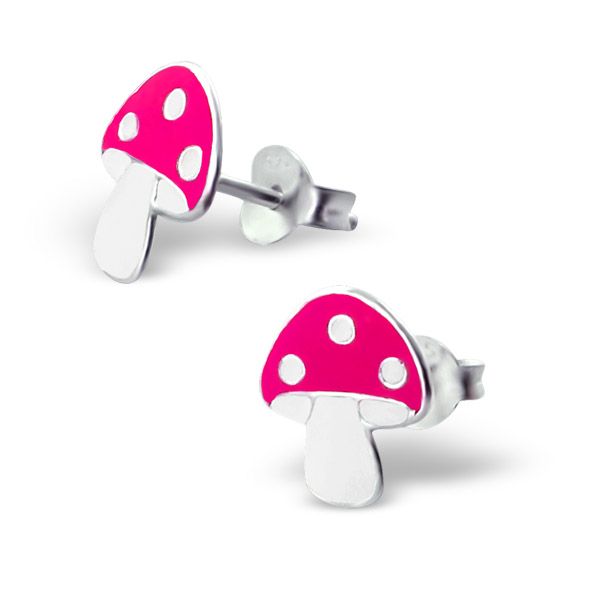 Sterling Silver Red amp White Mushroom Stud Earrings