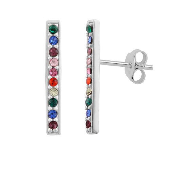 Sterling Silver amp Rainbow CZ Bar Stud Earrings