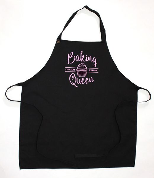 DSA 100% Cotton Full Bib Slogan Chef's Apron - Baking Queen - Black