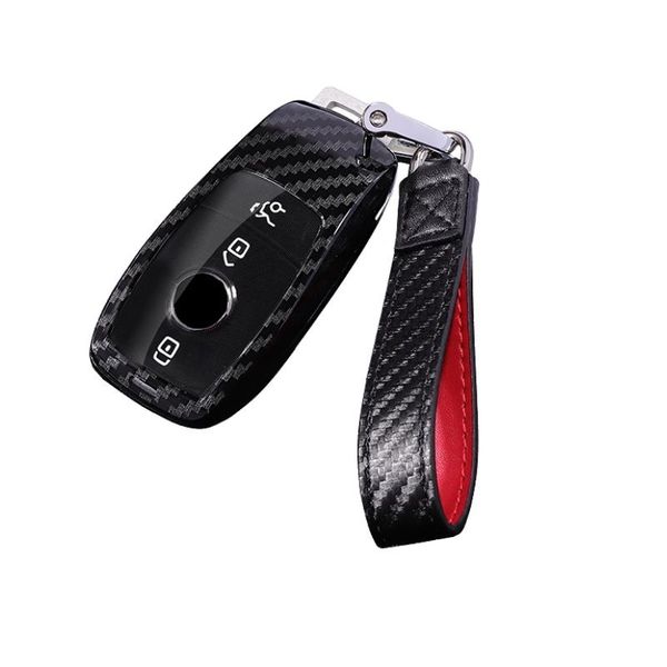 Mercedes Benz Keyless - Carbon Look Key Cover - Black &amp; Red Strap