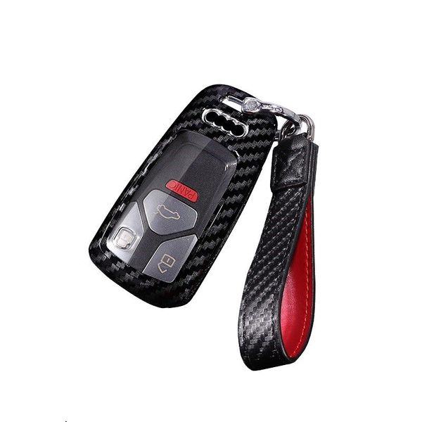 Audi Smart Key - Carbon Look Key Cover - Black &amp; Red Strap