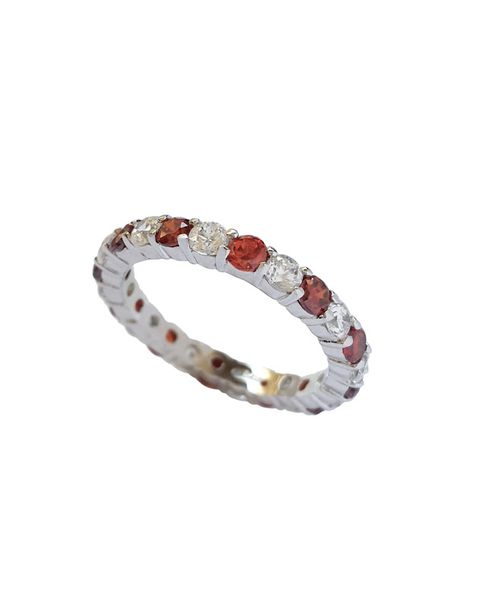 Miss Jewels- Ruby Red &amp; Clear CZs Eternity Band in Silver