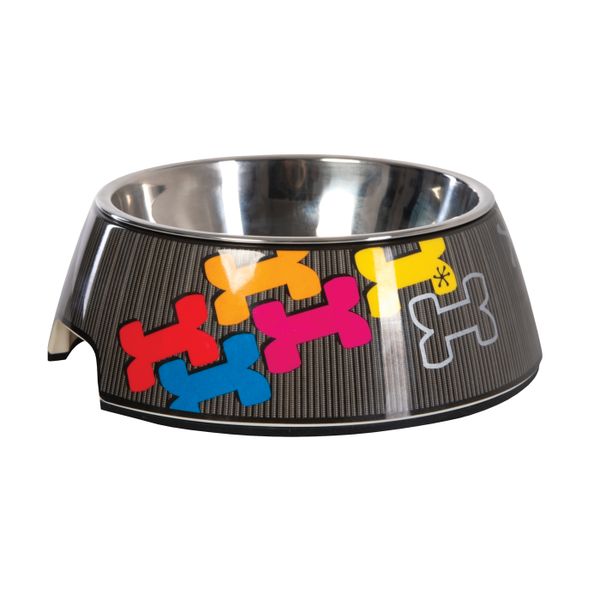 Rogz 2-in-1 Medium Bubble Dog Bowl, Multi Bone