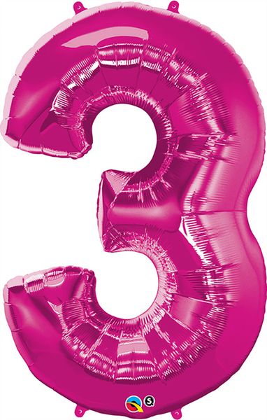 34inch Foil Balloon Number 3 Magenta