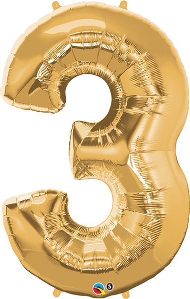 34inch Foil Balloon Number 3 Metallic Gold