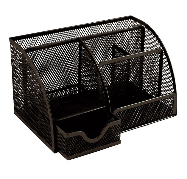 SDS M810 Wire Mesh Clip, Pen and Memo Holder with Drawer Organizer - Silver
