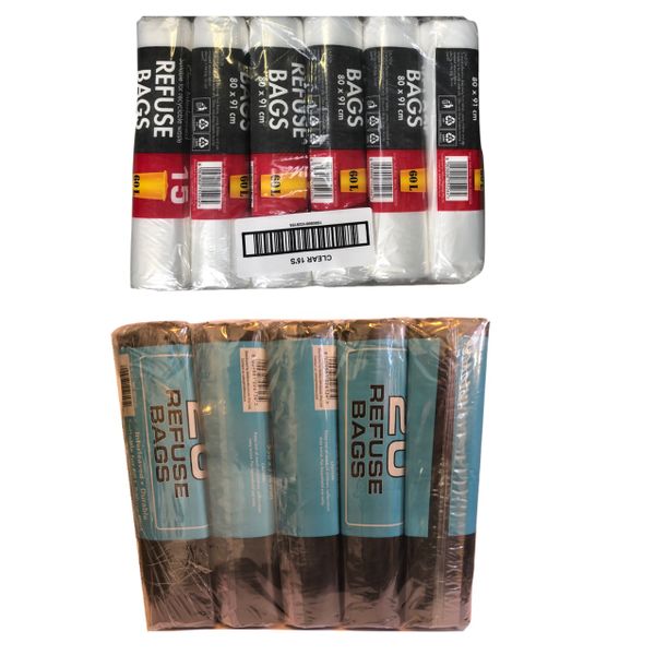 Refuse Bags Black x 5 Rolls and Refuse Bags Clear x 6 Rolls Combo