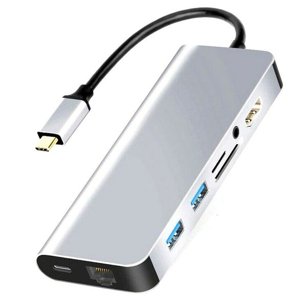 ZF 8 in1 USB-C to Type-C HDMI 4K VGA RJ45 Adapter HUB Multi-function Dock