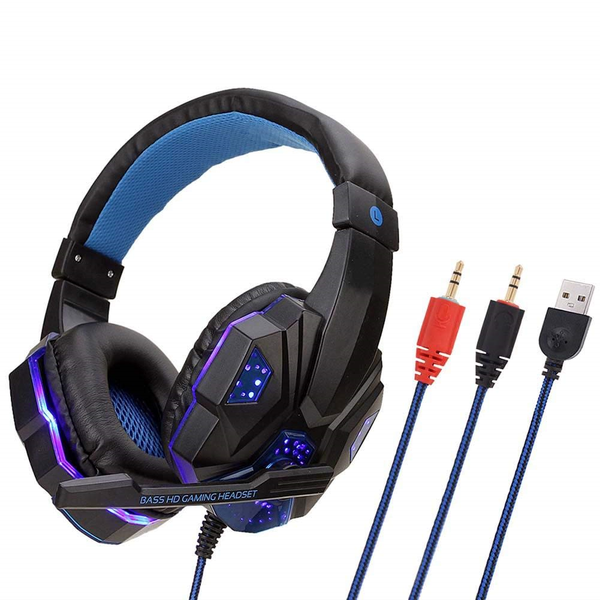 Soyto SY830MV Wired 3.5mm Stereo LED Backlit Gaming Headphone w/Mic (Blue)