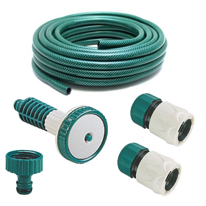 15m Garden Hose Pipe with Fittings, Spray Nozzle and Sprinkler Buy