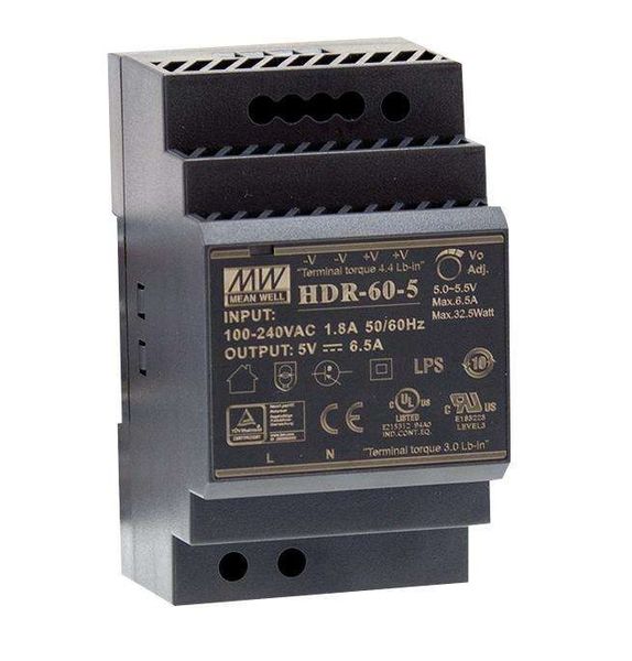 Mean Well, AC/DC DIN Rail Power Supply (PSU),ITE,1Output,60 W, HDR-60-24
