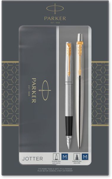Parker Jotter Ballpoint &amp; Fountain Pen Set - Stainless Steel Gold Trim