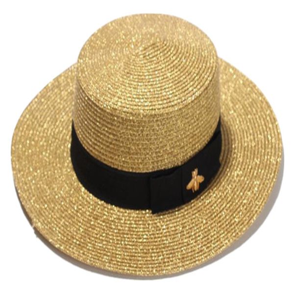 Gold Sun Beach Summer Panama Straw Hat for Women