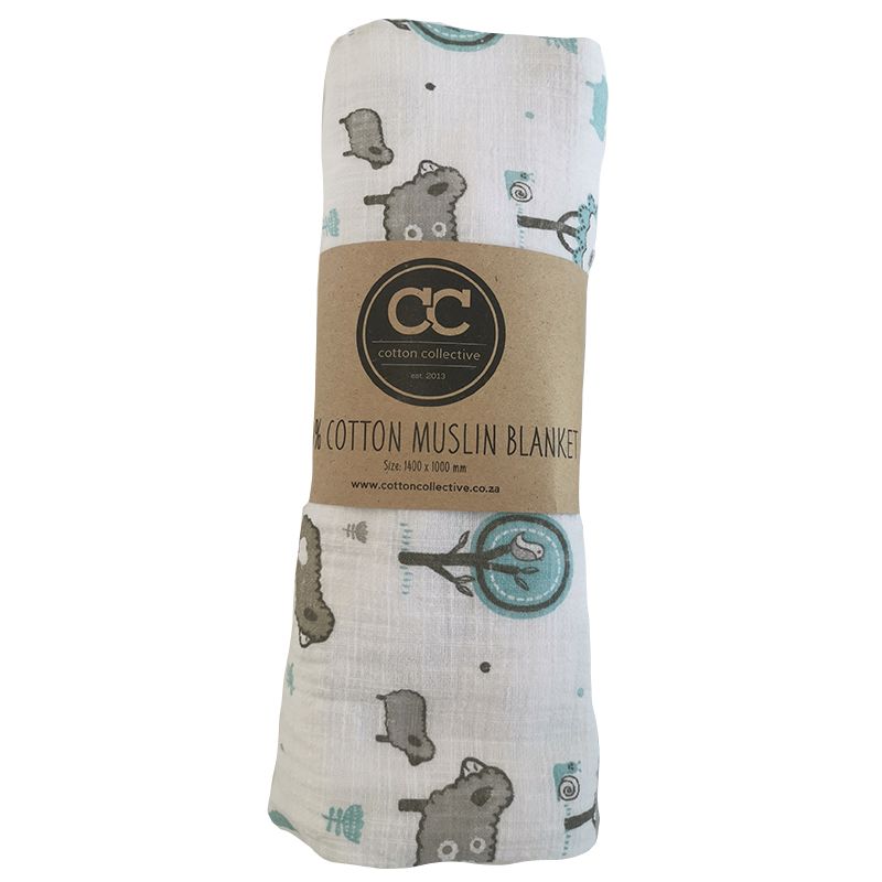 Cotton Collective Little Sheep Blue Muslin Swaddle Blanket Buy Online in South Africa