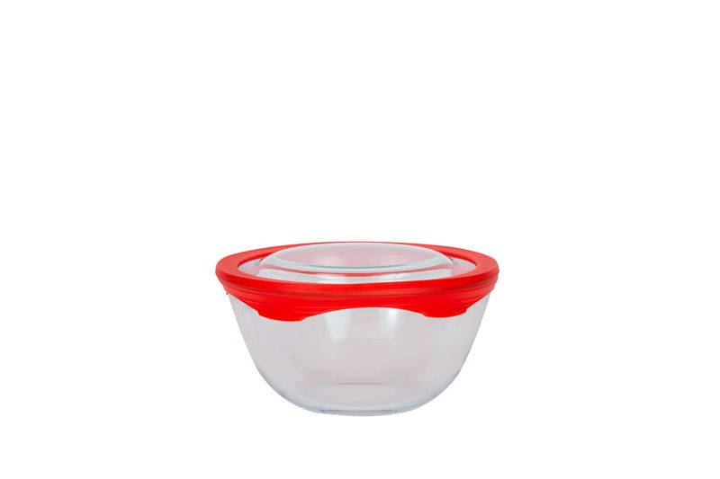 Simax Mixing 1.7L Bowl With Lid - Transparent/Red