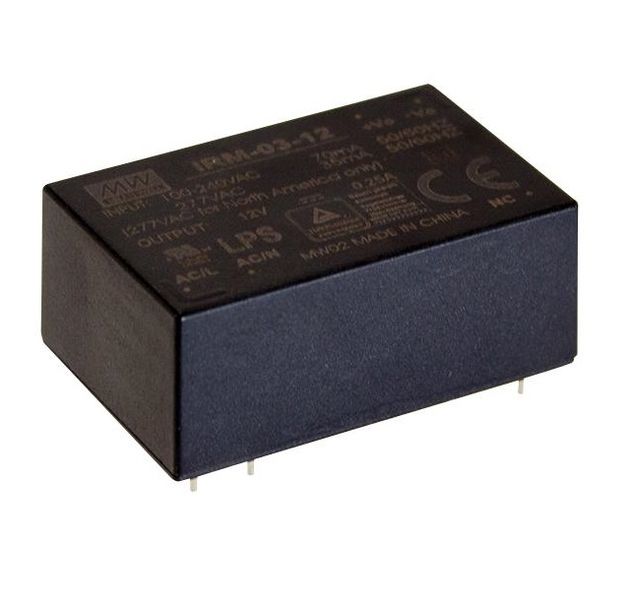 Mean Well, AC/DC PCB Mount Power Supply(PSU),ITE, 1Output,3W, IRM-03-12