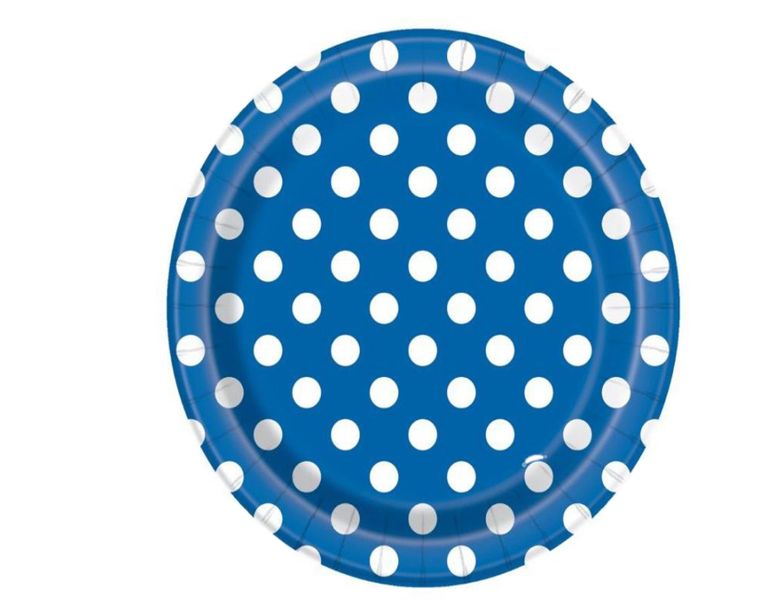 G4A - Round Paper Plate - Blue Polka Dots - Set of 20