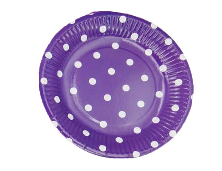G4A - Round Paper Plate - Purple Polka Dots - Set of 20