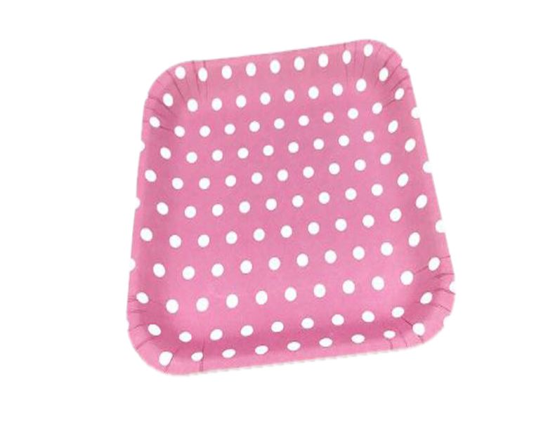 G4A - Square Paper Plate - Pink Polka Dots - Set of 20