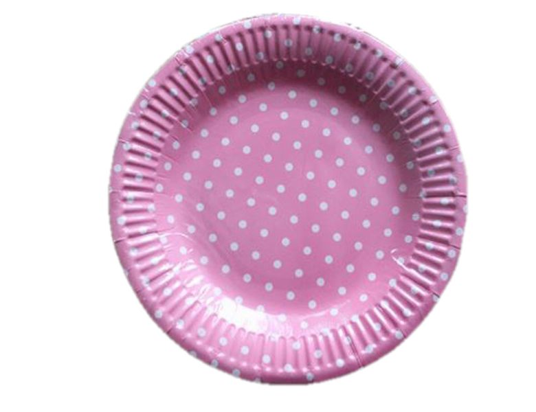 G4A - Round Paper Plate - Pink Polka Dots 3 - Set of 40